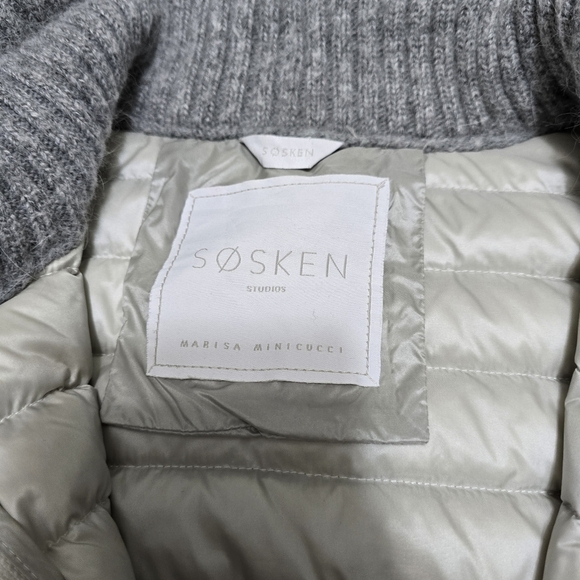 SOSKEN BEV Sz 3 (L) Lightweight Down Filled Grey Puffer Jacket Peplum Hem Luxury - Picture 11 of 16